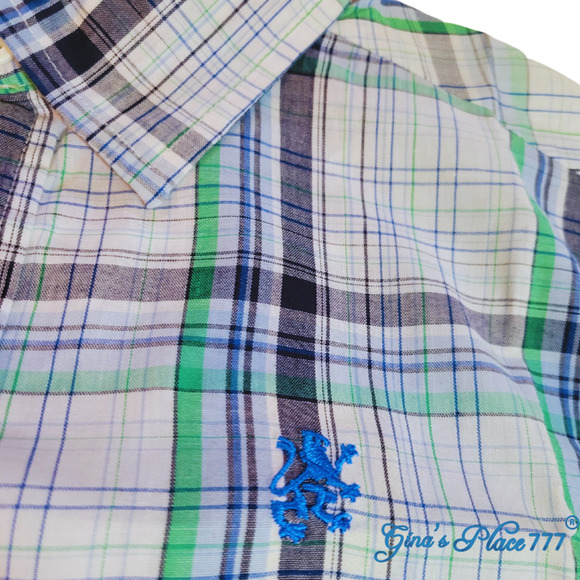 French Toast Boy's Plaid Short Sleeve Button Down Shirt Blue/Green, XL - Picture 3 of 6